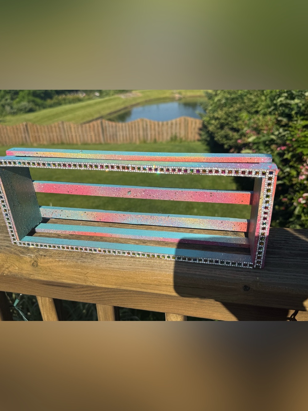 Colorful rainbow splash floating wall shelf-with Rhinestone Trim-FREE GIFT!
